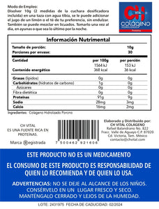 CH Vital Colágeno Hidrolizado Etiqueta 300 gramos